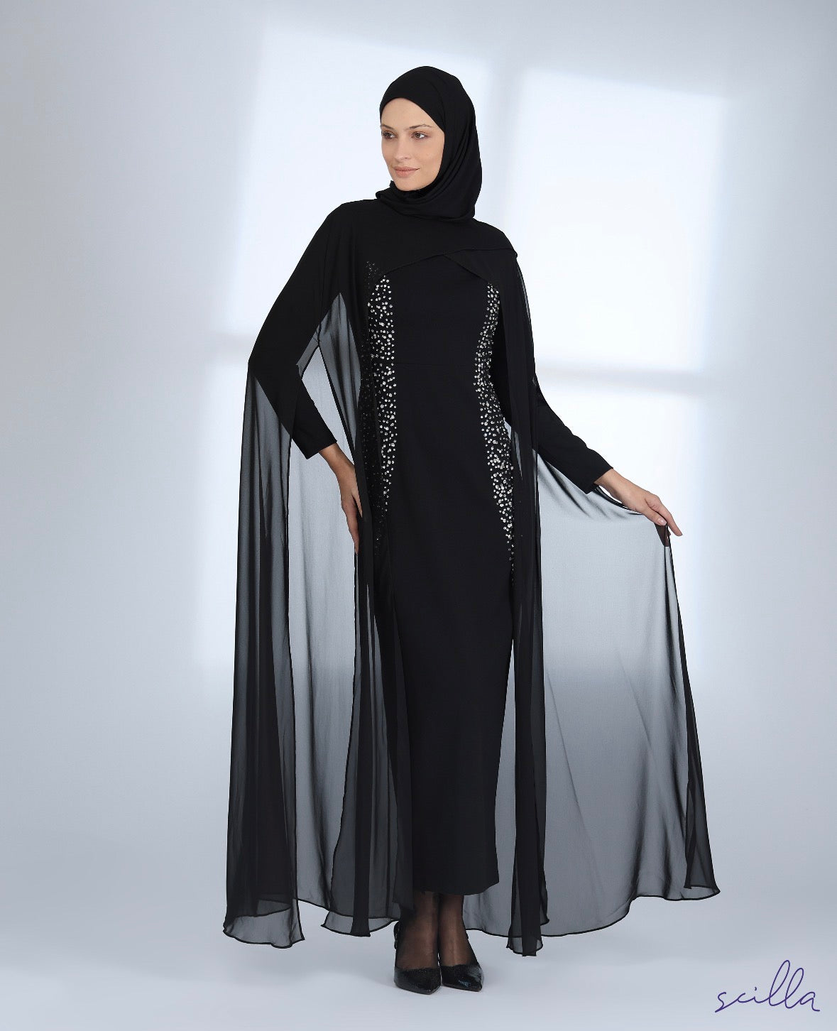 Black Crystal Cascade Dress