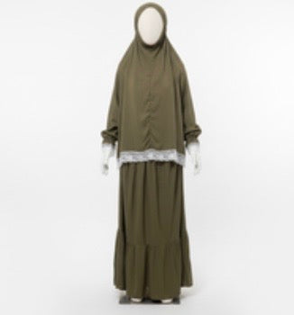 8 years kids prayer gown - olive green - 2 pieces
