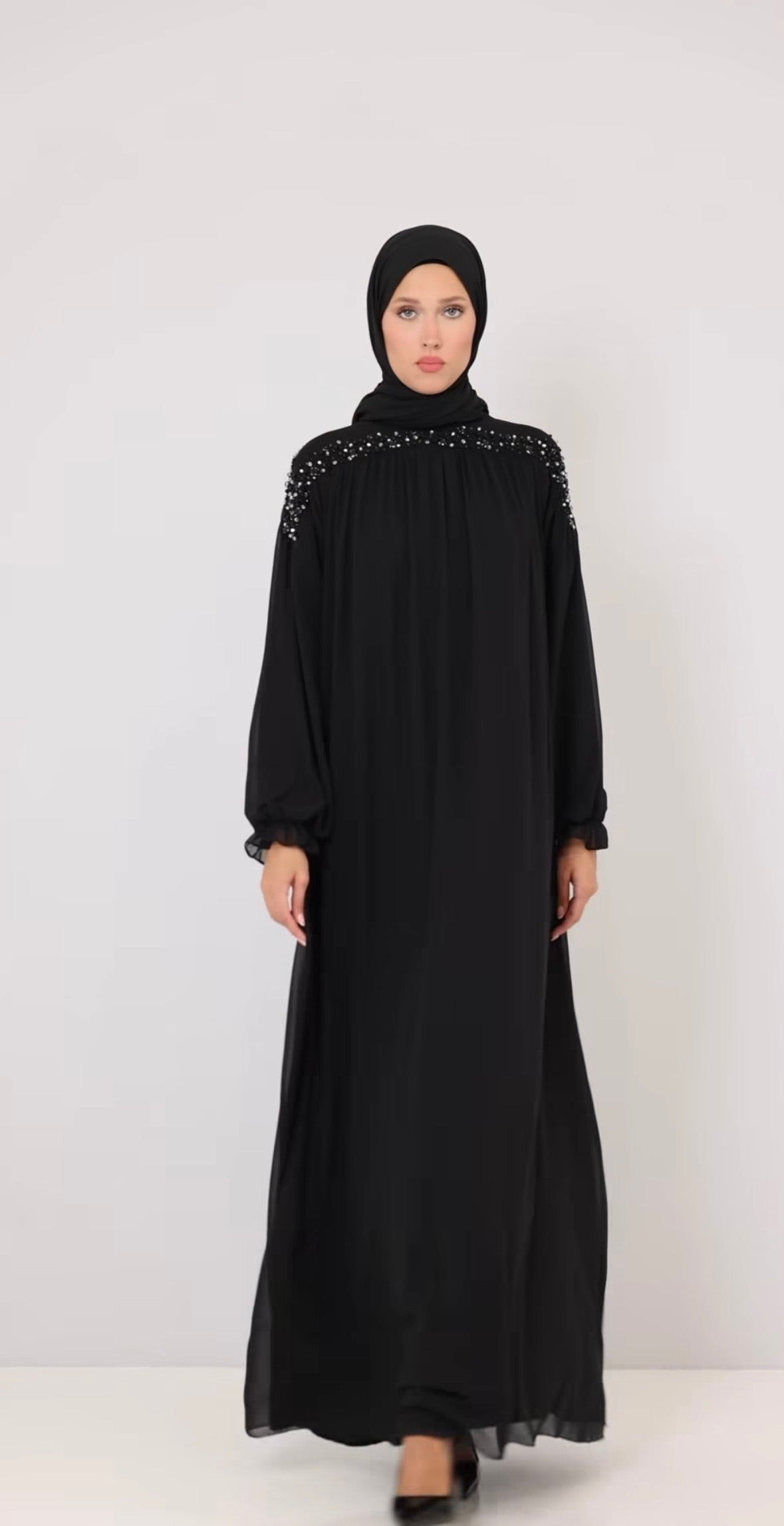 Stone-Embellished Double Chiffon Abaya
