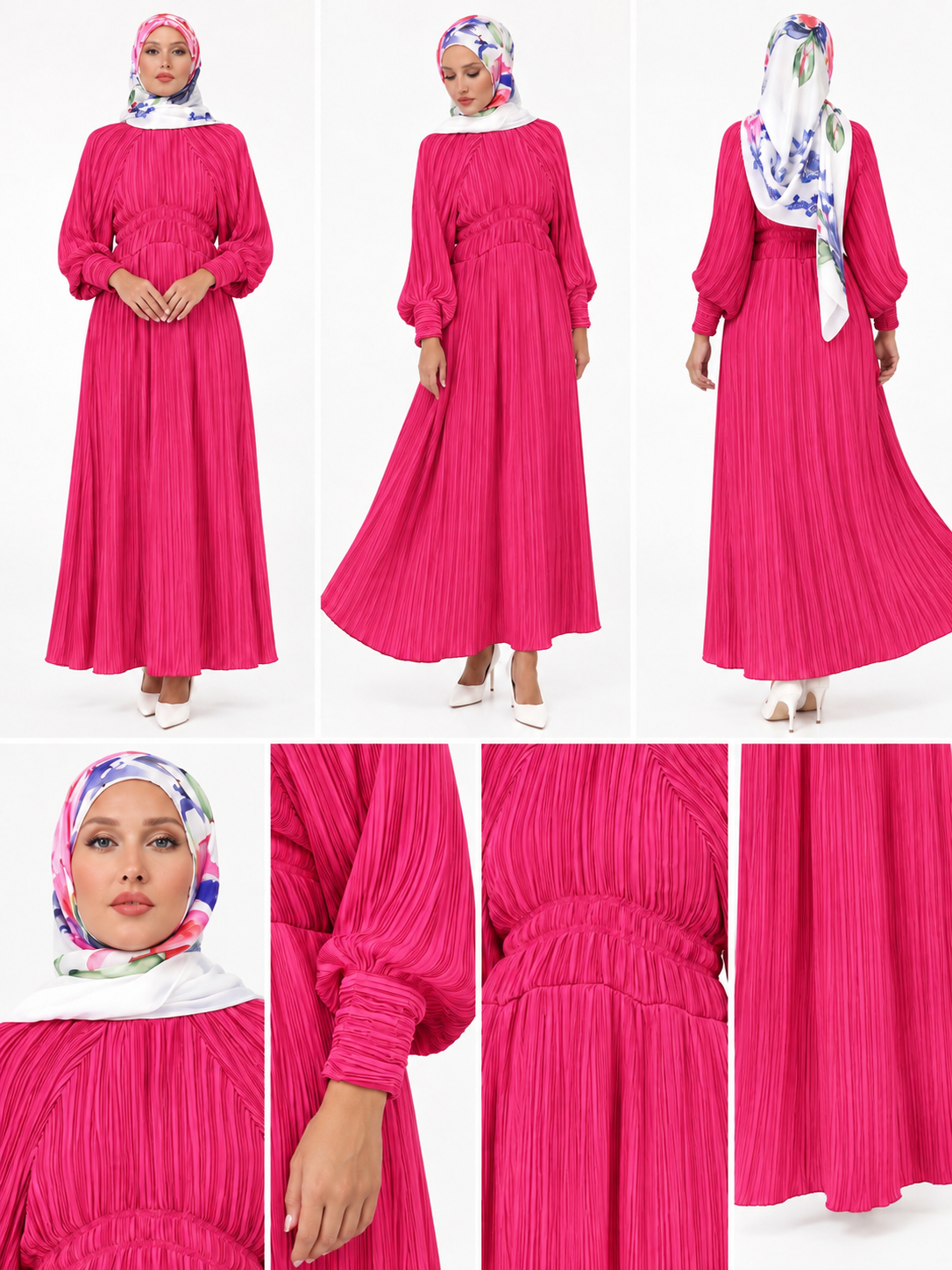 All Plisse Fuchsia Pink Dress