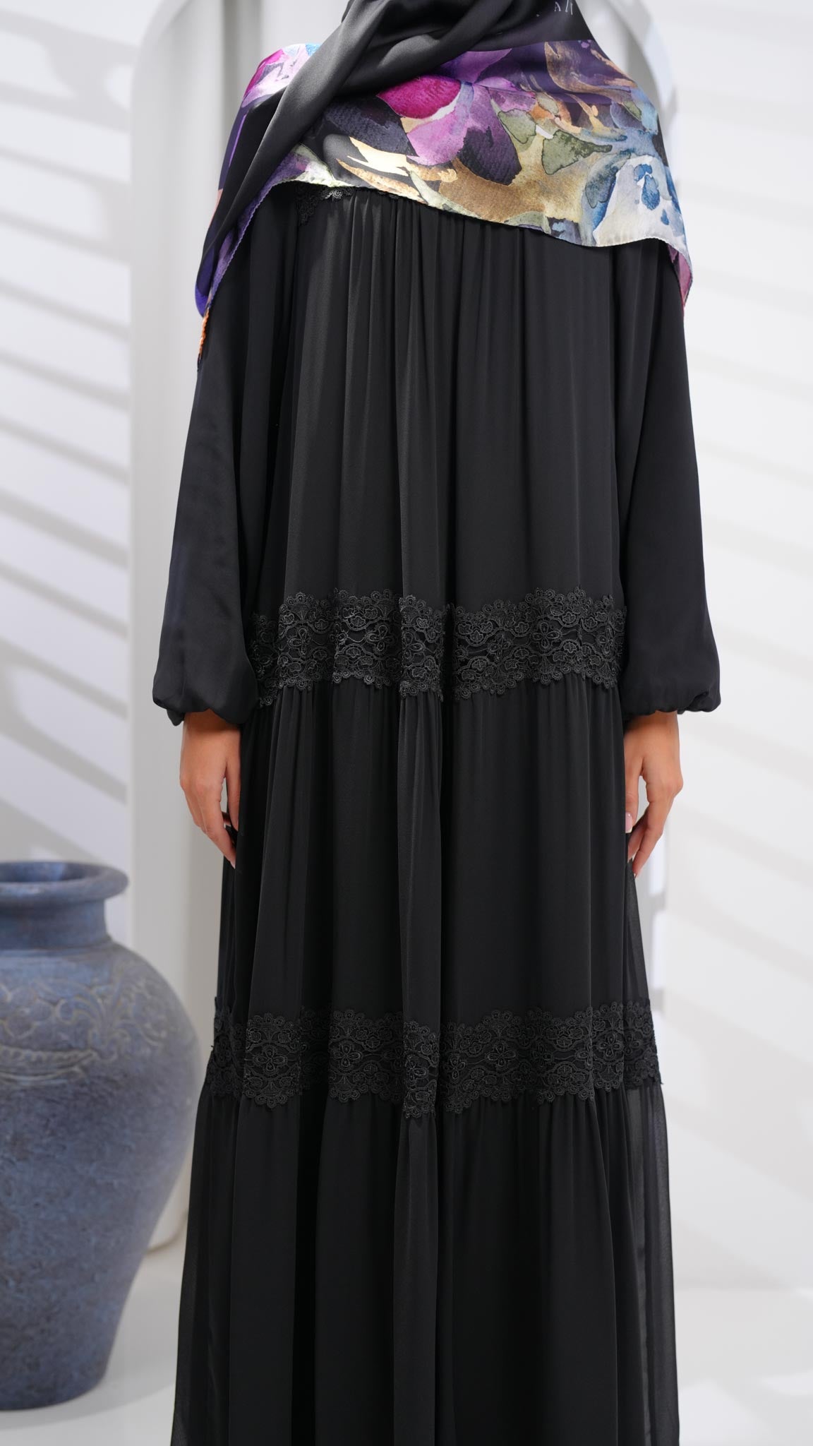 Black abaya dress with guipure