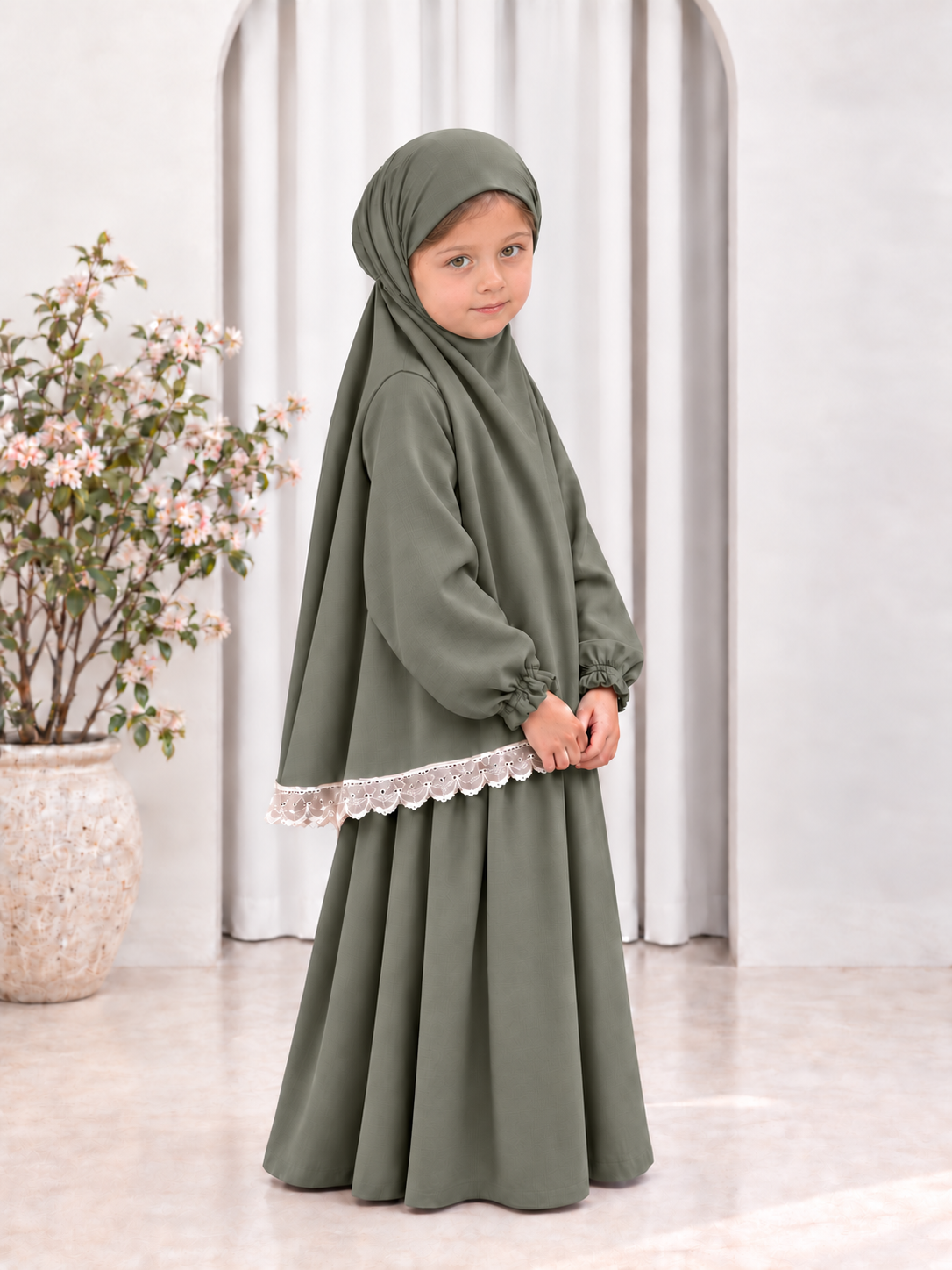Olive green  Prayer Gown – 2 Pieces (9 Years)