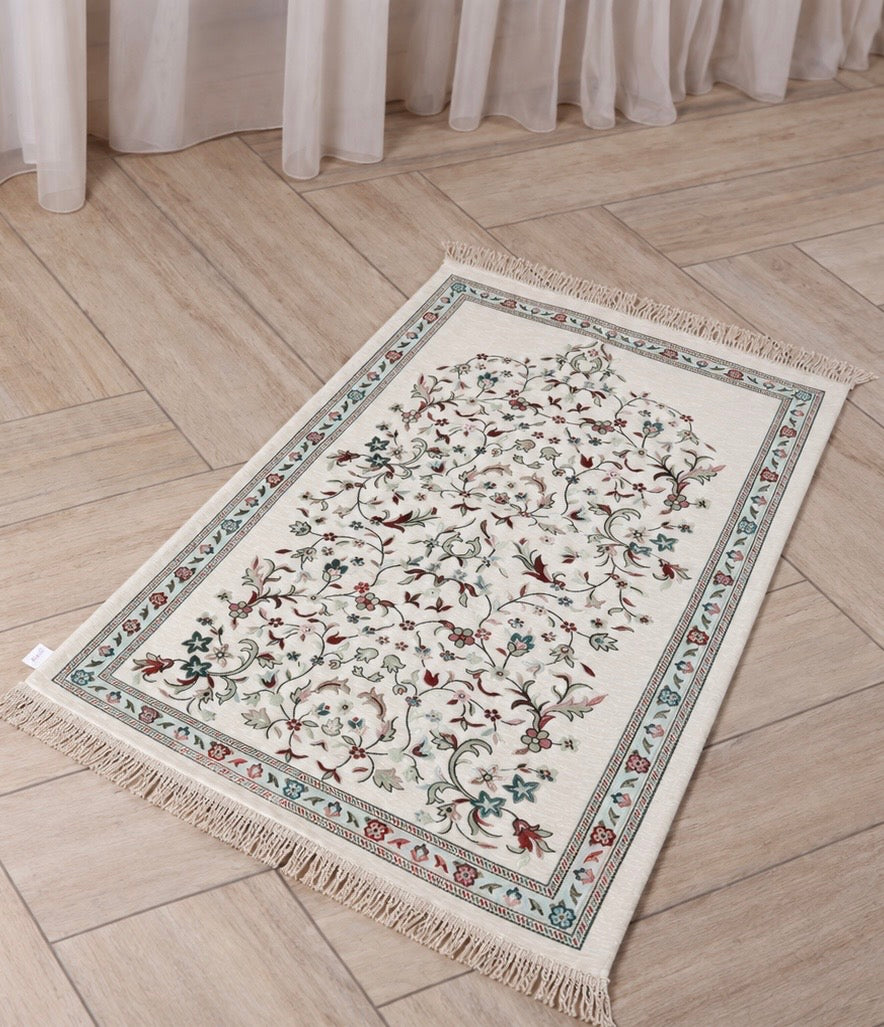 Embroided floral velvet prayer mat