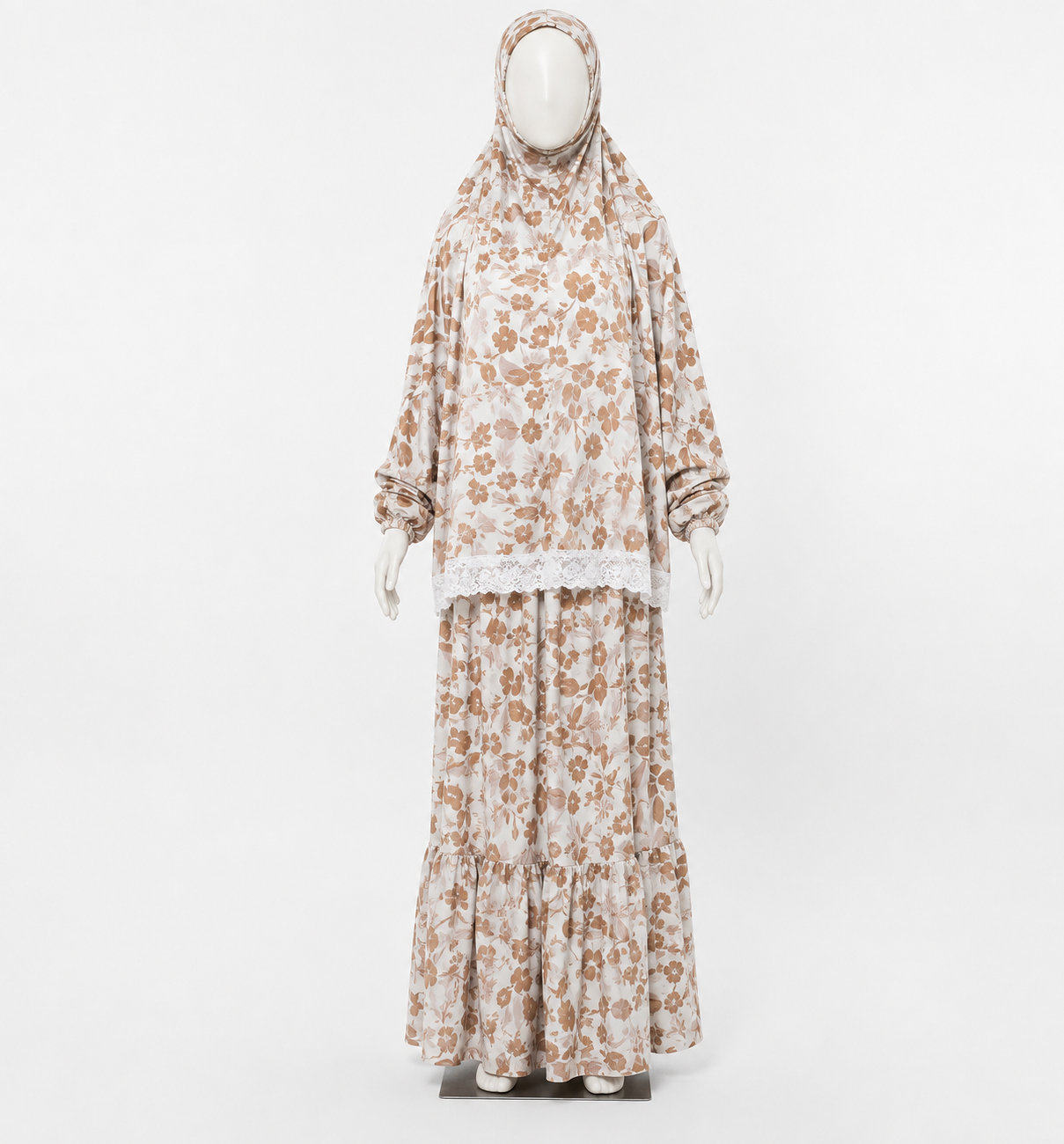 8 years kids prayer gown - white and brown -2 pieces