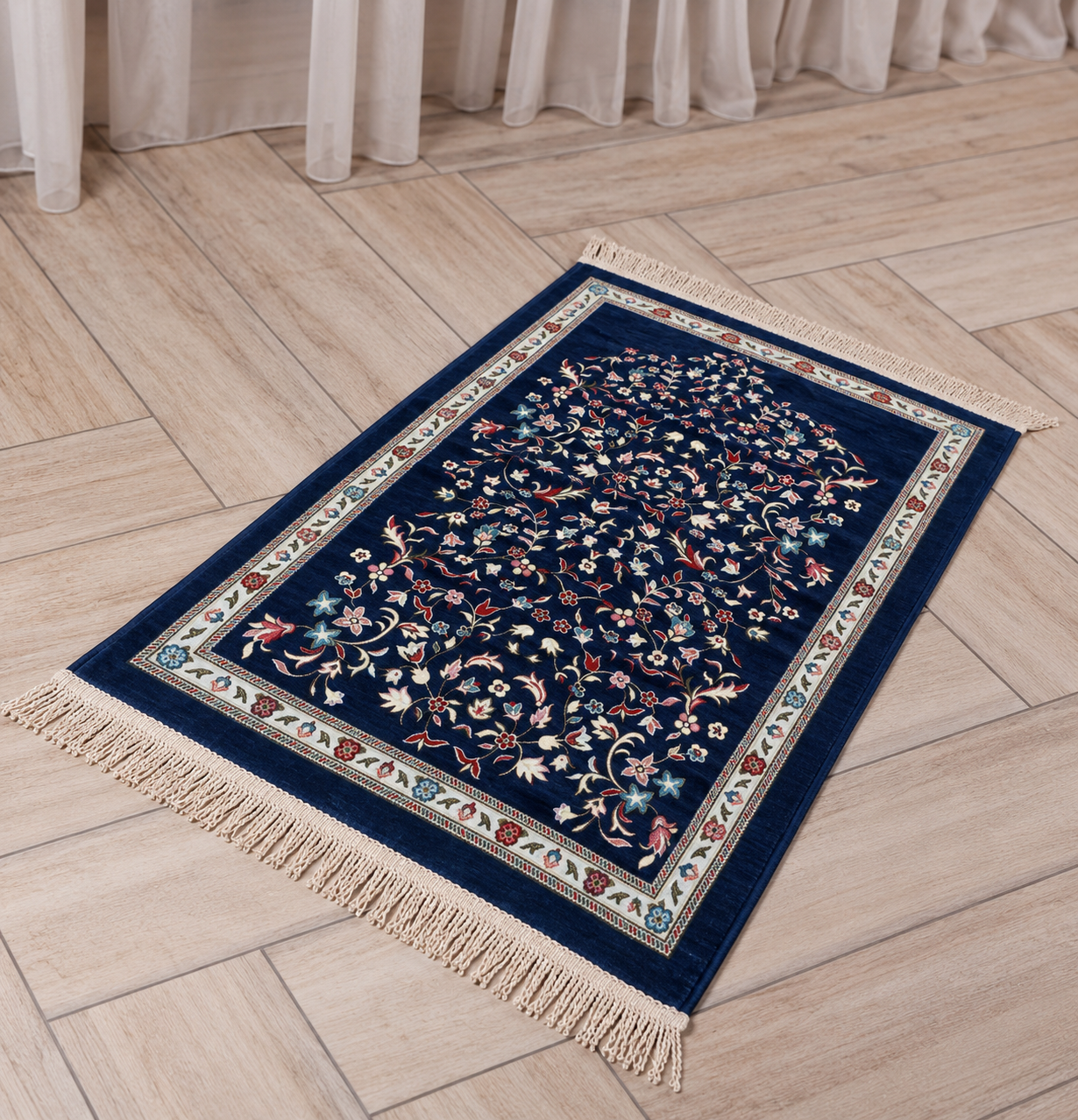 Embroided floral velvet prayer mat
