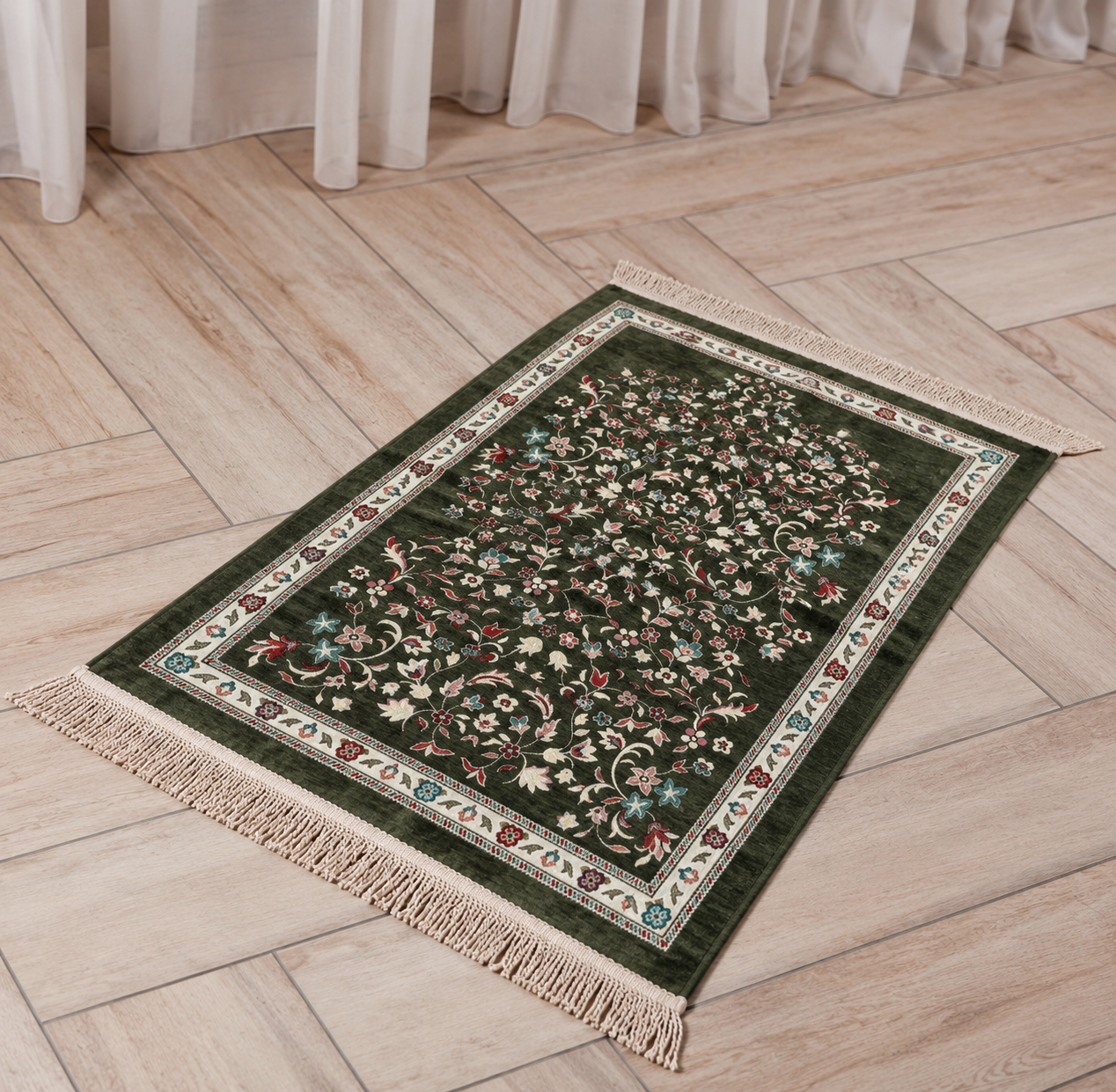Embroided floral velvet prayer mat