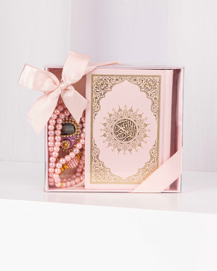 Pink Compact Set – Small Quran, Tasbih, and Prayer Counter