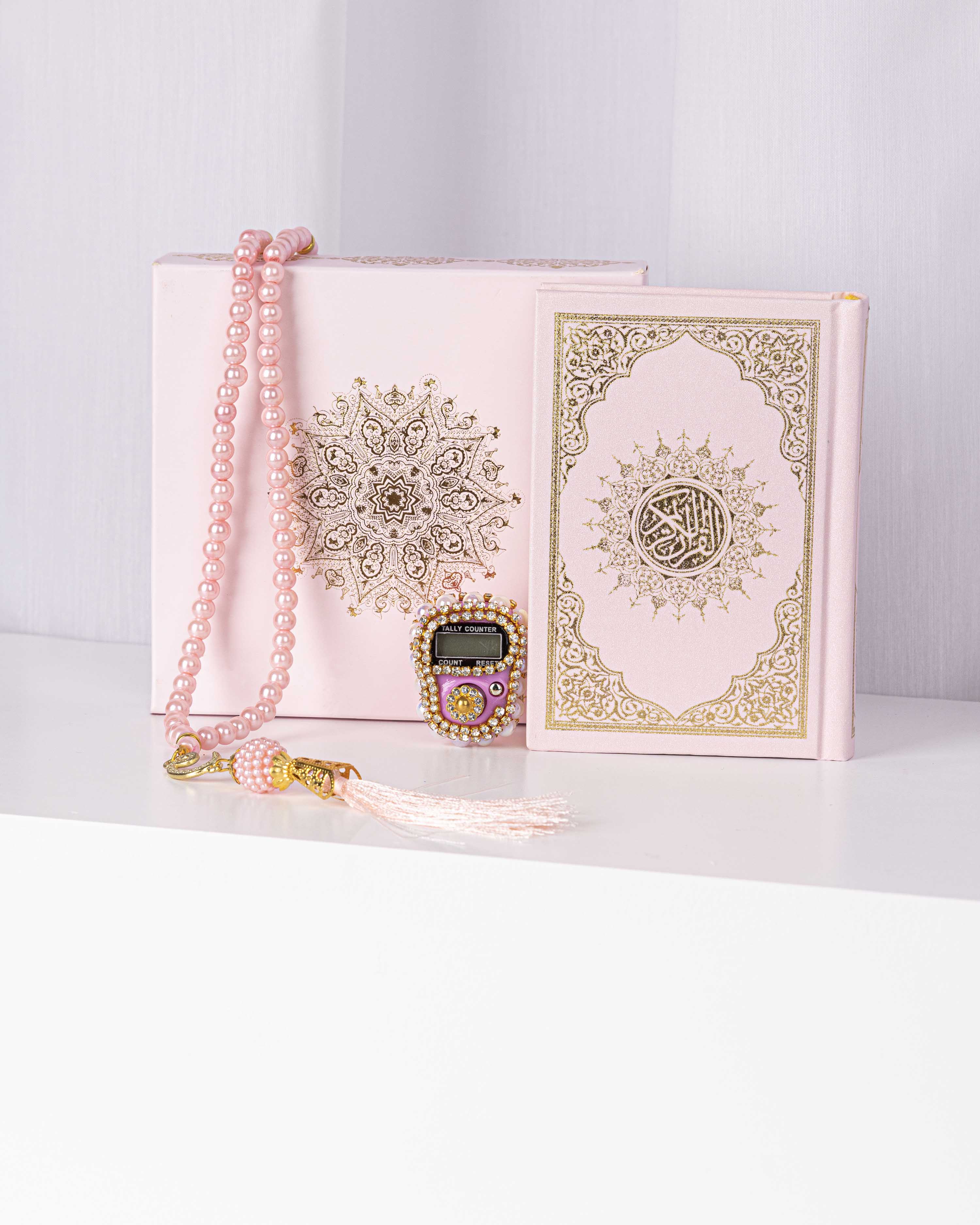 Pink Compact Set – Small Quran, Tasbih, and Prayer Counter