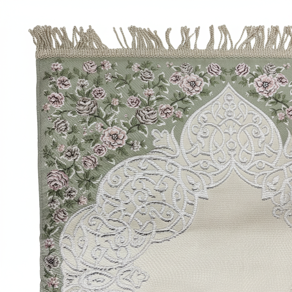 سجادة صلاة فاخرة من الساتان الطبي بنقشة زهور عربية من الفوم الطبي