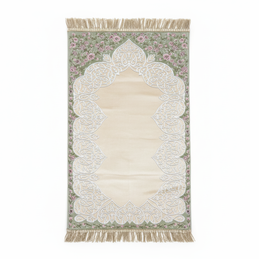 سجادة صلاة فاخرة من الساتان الطبي بنقشة زهور عربية من الفوم الطبي