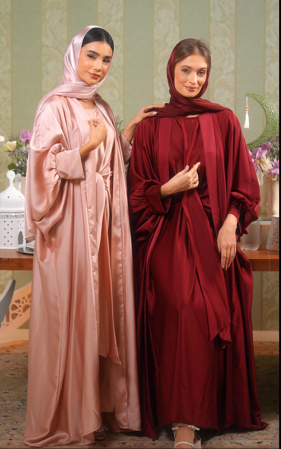 Satin Sleeveless Dress with waist tie & Abaya