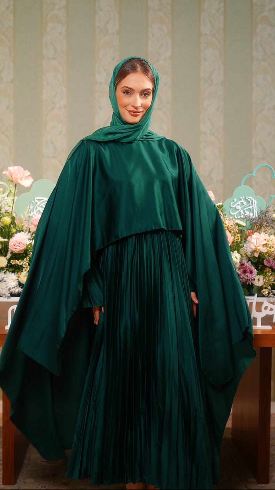 Pleated Satin Midi Dress