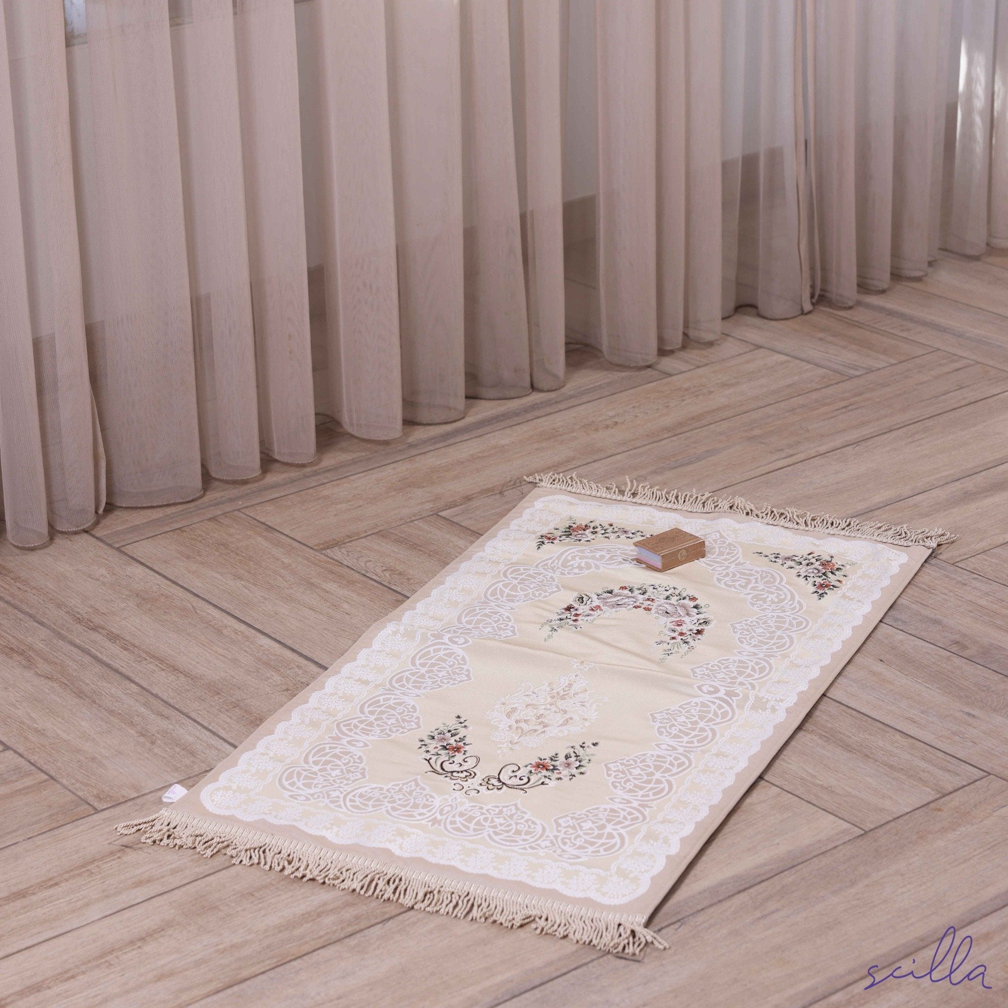 Satin Padded Floral Lace Premium Prayer Mat