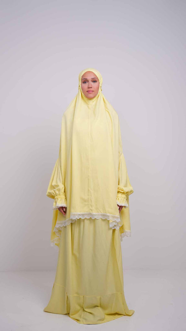 Pastel Yellow Two Piece Prayer Gown
