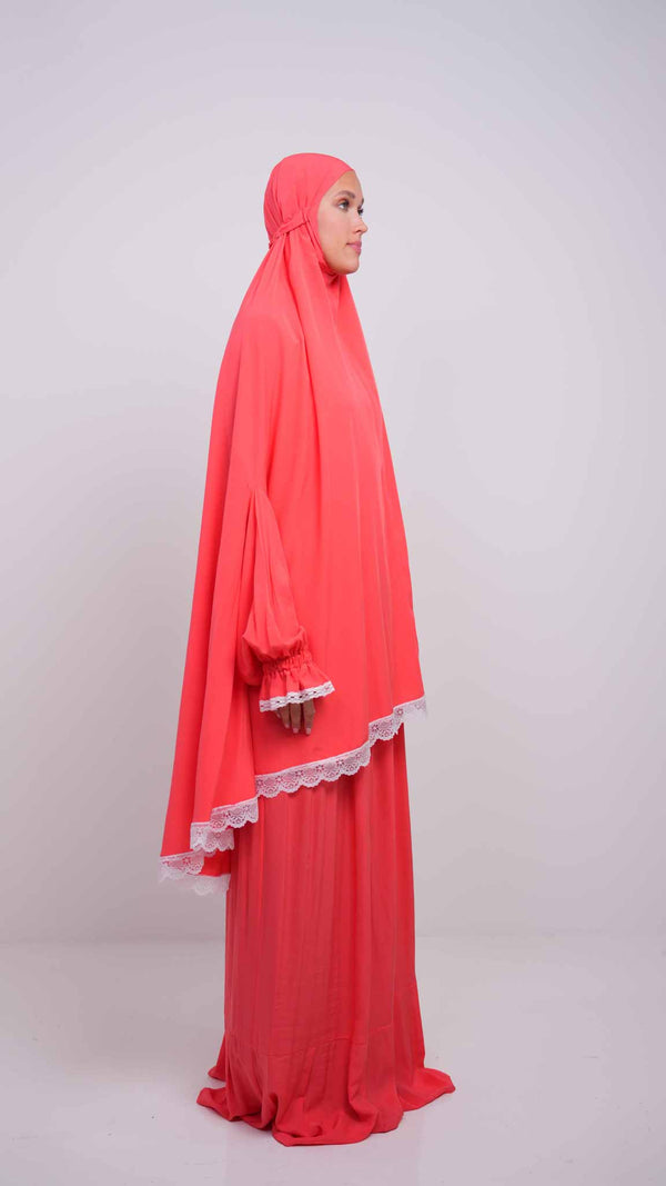 Bright Coral Two Piece Prayer Gown