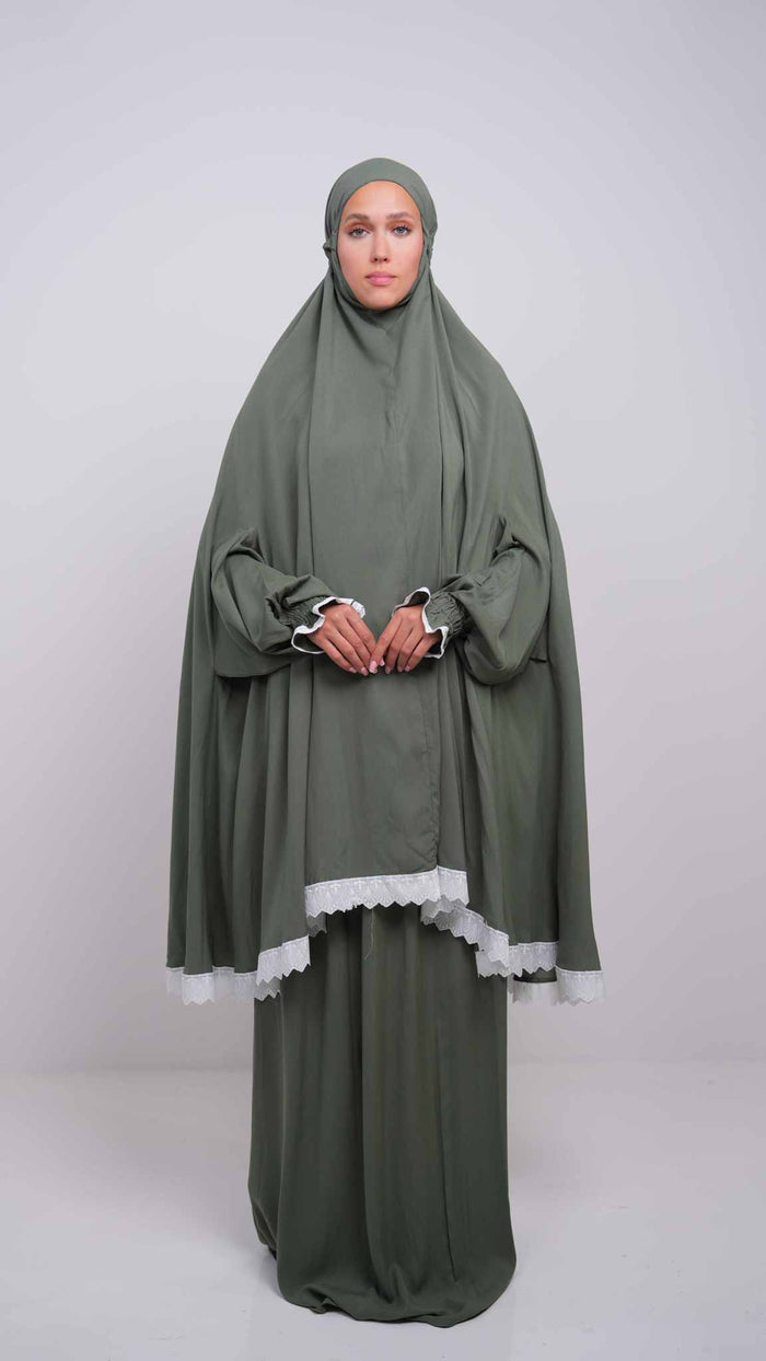 Olive Green Two Piece Prayer Gown