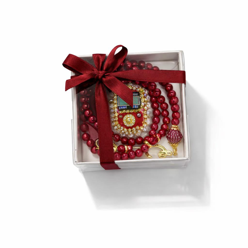 Burgundy Prayer Counter and Tasbih Set