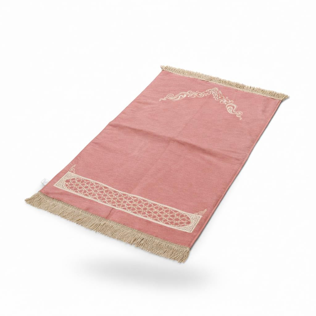 Pink Velvet Padded Golden Arch Premium Prayer Mat