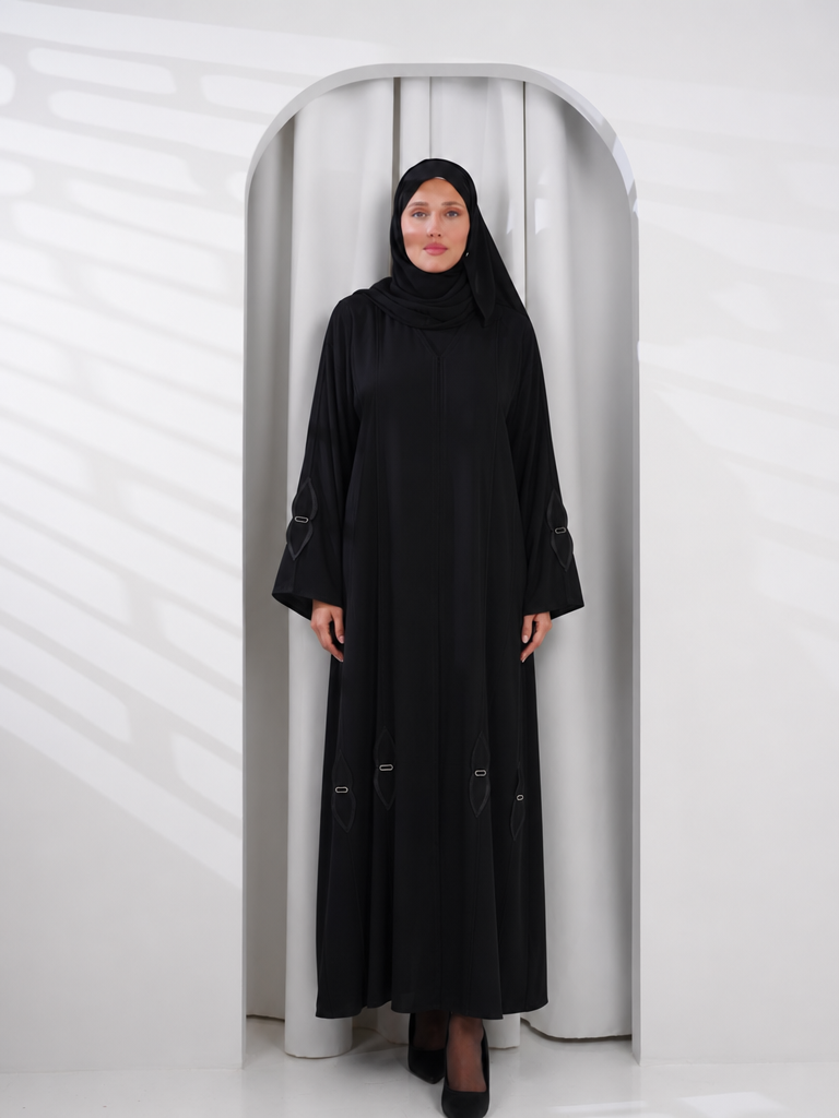 plain black khaliji abaya with laser cut
