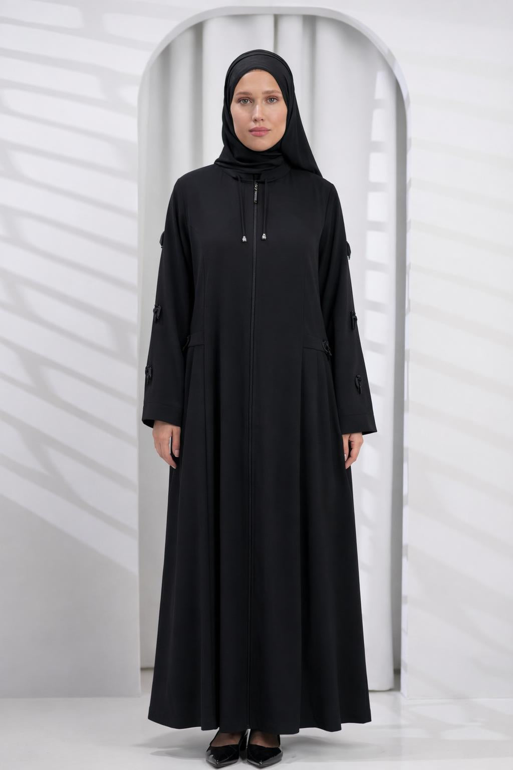 Bellina Black Abaya With zipper